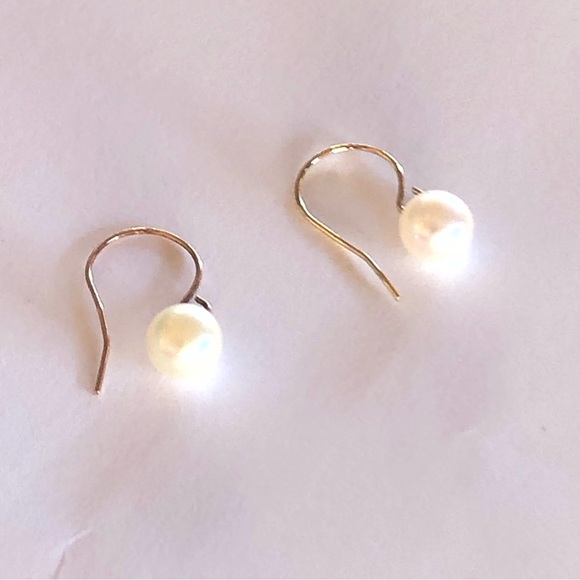 14k Solid Gold Pearl Dangle Earrings - Picture 4 of 10